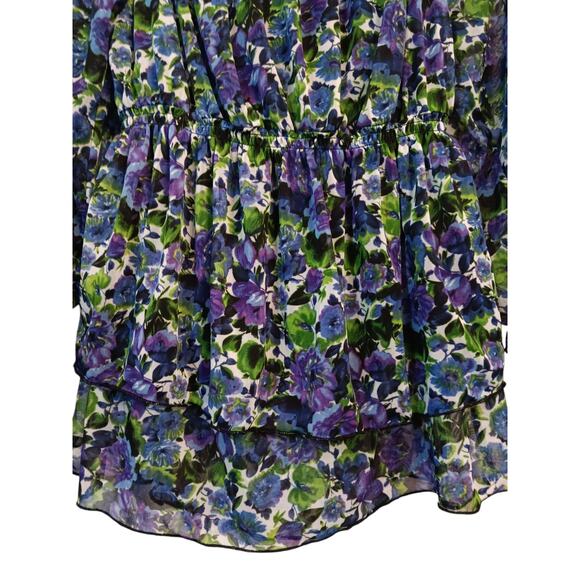 Y2K VINTAGE Ruffled Blouse Top L Floral Purple Green Whimsigoth Cottage Coquette - Picture 5 of 12